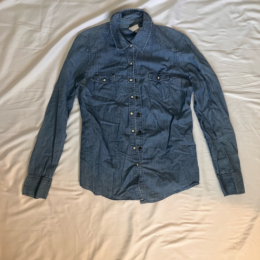 Route 66 Medium-wash Denim Button Up Shirt Womens